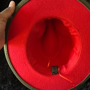 Fedora olive green with red underneath